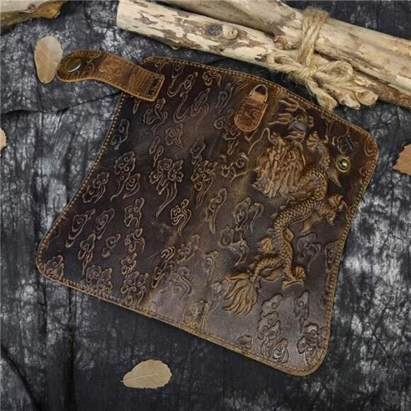 Men's Genuine Leather Long Wallet Chain Wallet Card holder Wallet with Coin - Picture 7 of 16